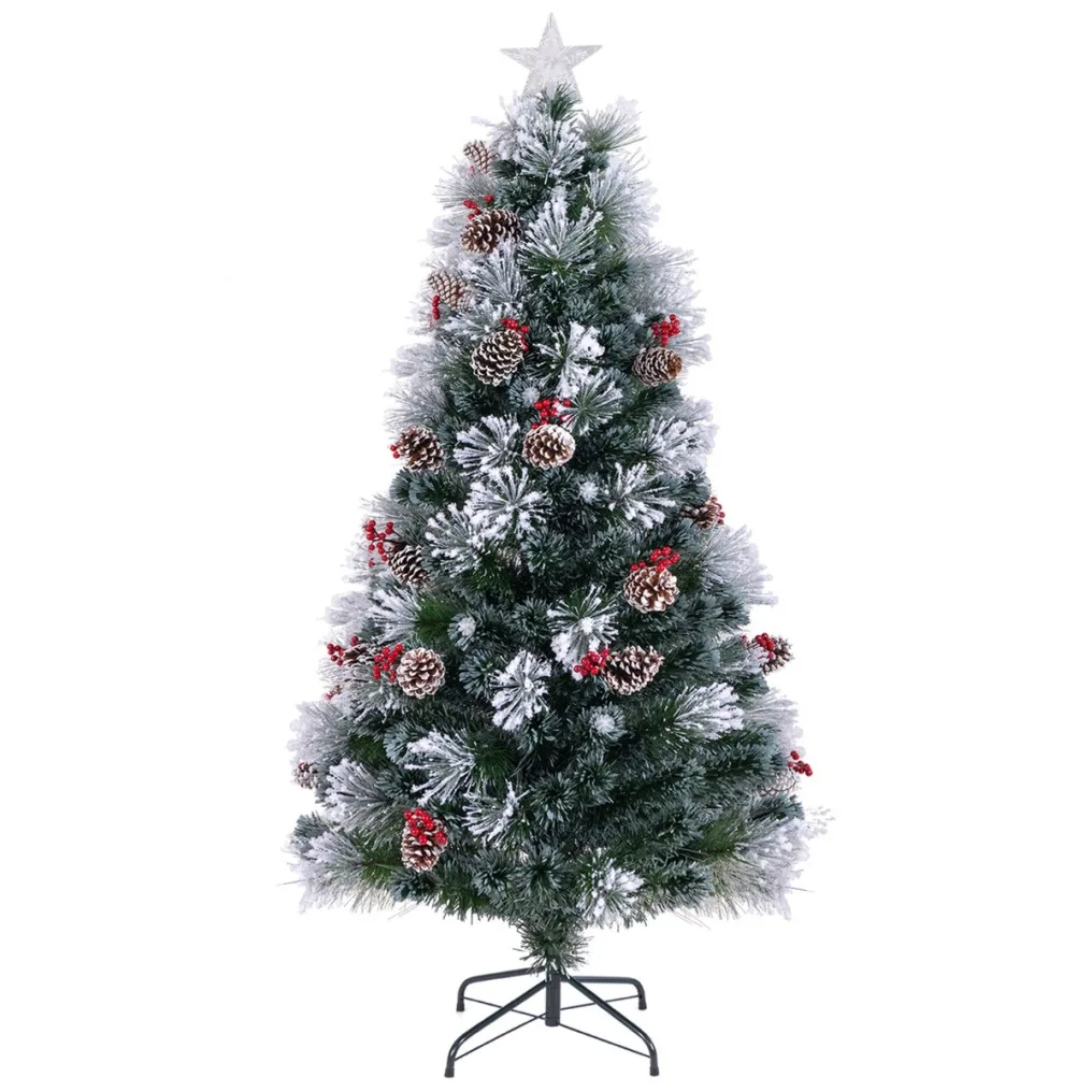 60814725 180 cm kalėdinė eglutė su LED apšvietimu uogomis ir pušies kankorėžiais (Žalia ir balta)