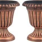 Aukšti lauko vazonai su cokoliu 2 vnt (Bronzos)