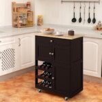 Virtuvinis vežimėlis su stalčiais ir trigubu vyno laikikliu (Ruda)