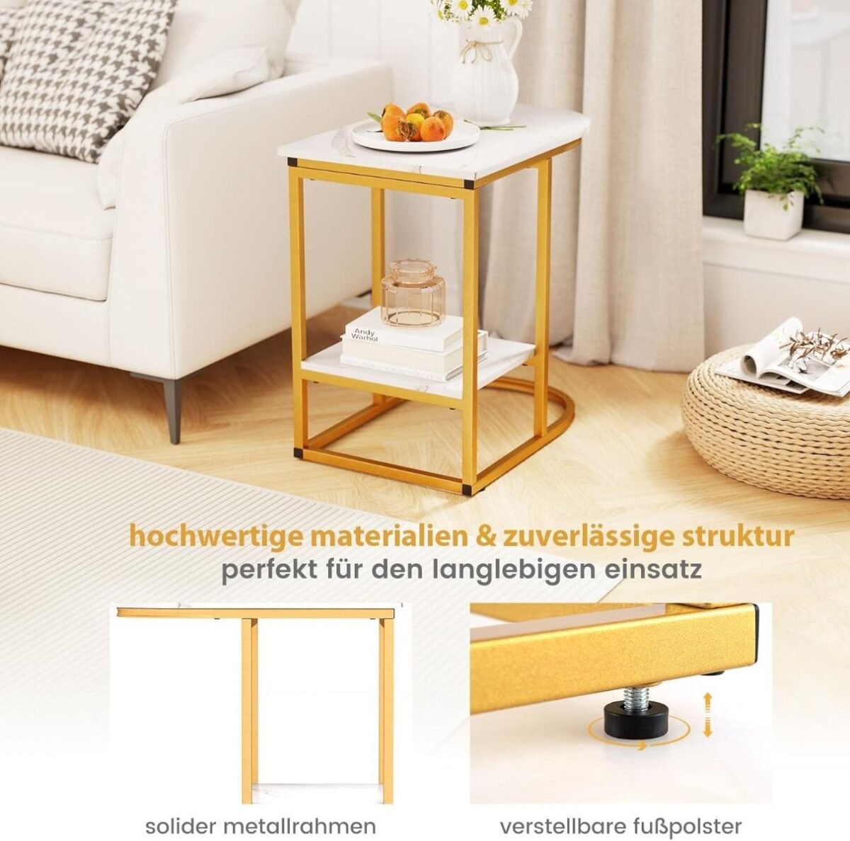 C formos staliukas su stalviršiu ir apatine lentyna (Balta)