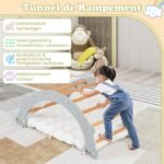 Daugiafunkcis medinis laipiojimo lankas su minkšta pagalve (Pilka)