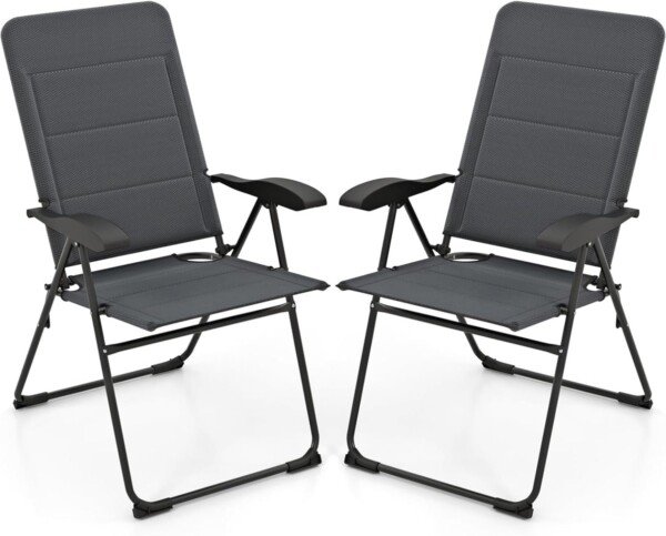 Sulankstomas lauko kėdžių komplektas su reguliuojamu atlošu (Pilka)