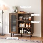 Virtuvės indauja su stiklinėmis durelėmis ir reguliuojama vyno lentyna (Ruda)