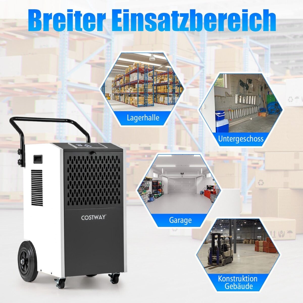 Pramoninis oro sausintuvas su 73 L/parą našumu ir 24 valandų laikmačiu (Balta)