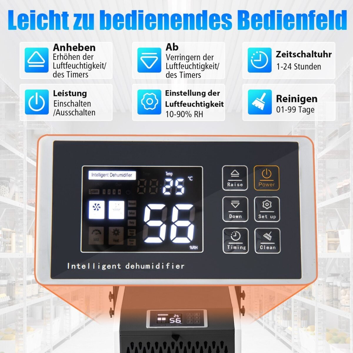 Pramoninis oro sausintuvas su 73 L/parą našumu ir 24 valandų laikmačiu (Balta)