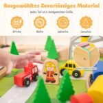 Medinis geležinkelio stalo žaidimų rinkinys su dvipuse lenta ir daiktų laikymo vieta (Natūrali)