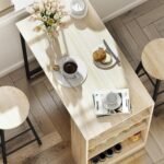 3 dalių baro stalo komplektas su integruota lentyna ir kojų atramomis