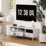 TV spintelė televizoriams iki 75 colių su 3 atviromis lentynėlėmis ir 3 stalčiais