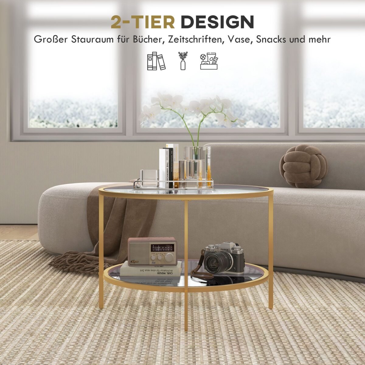 Modernaus dizaino pagalbinis staliukas su dviem lentynomis