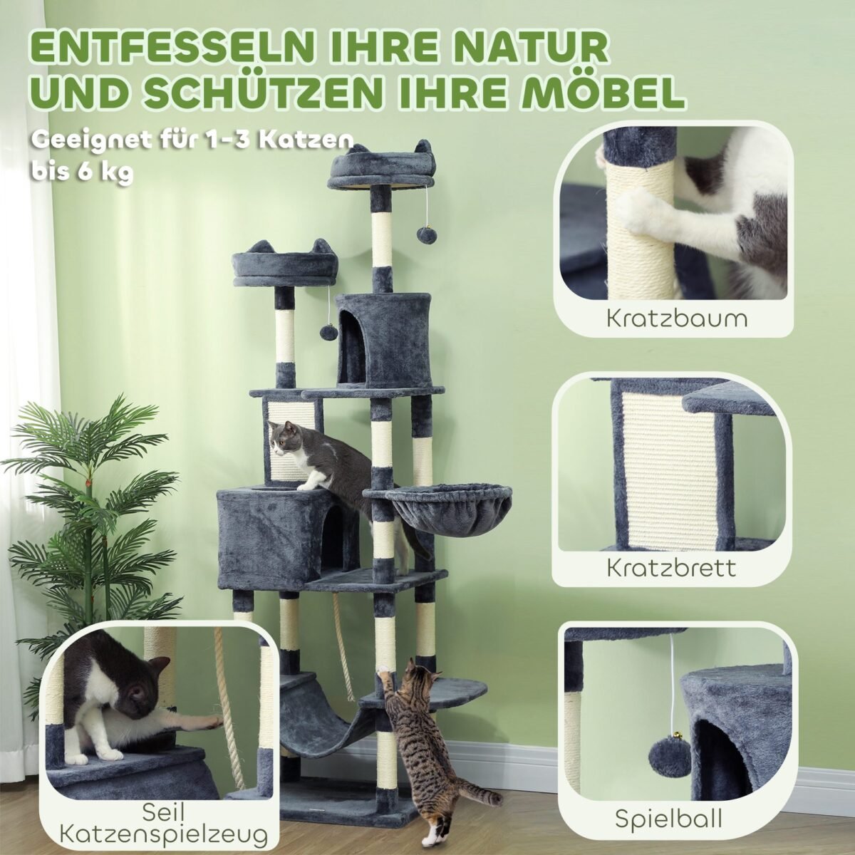 Kačių draskyklė-bokštas 206 cm aukščio didelėms katėms