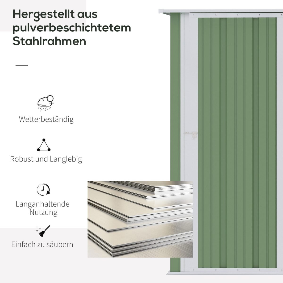 Plieninis sodo sandėliukas su nuožulniu stogu ir rakinamomis durimis