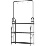 Trijų pakopų metalinė augalų lentyna su pakabinamais kabliukais