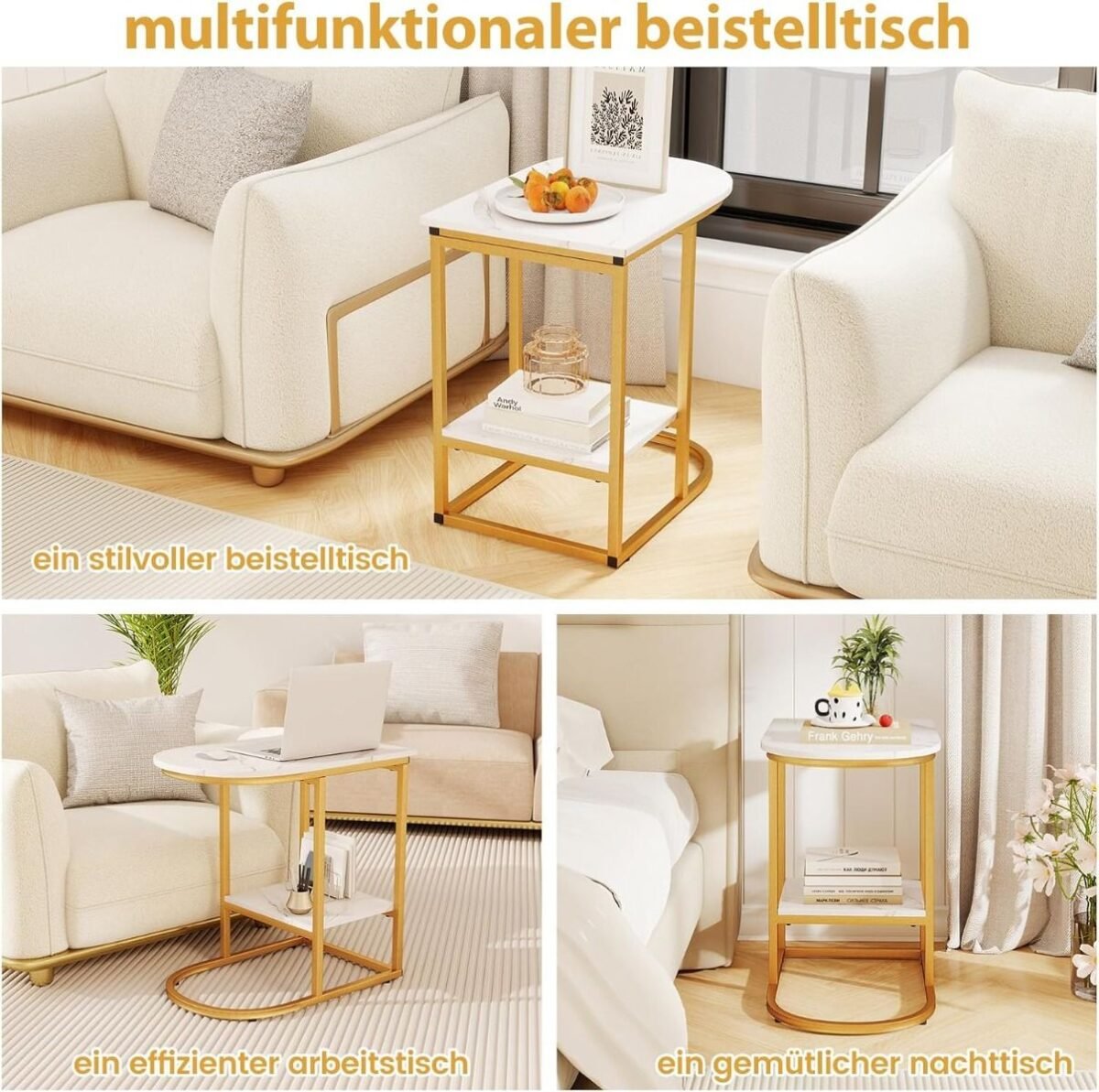 C formos staliukas su stalviršiu ir apatine lentyna (Balta)