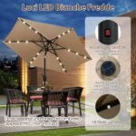 230 cm sodo skėtis su LED saulės apšvietimu ir rankenėle (Smėlio)