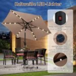Sodo skėtis su LED apšvietimu ir rankenėle 230 cm (Natūrali)