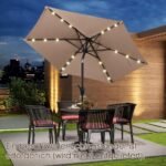 Sodo skėtis su LED apšvietimu ir rankenėle 230 cm (Natūrali)