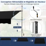 Reguliuojamo aukščio markizė be gręžimo su rankena 250 cm (Juoda)