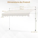 Reguliuojamo aukščio UV spinduliams atspari markizė su rankena 300 cm (Balta)