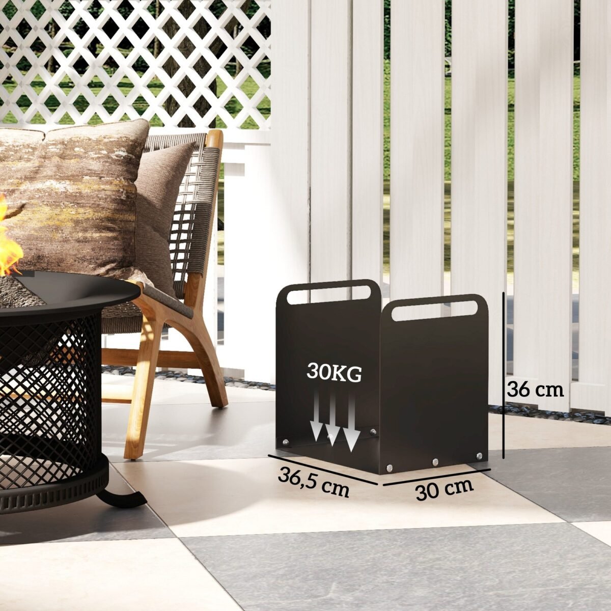 Plieninis malkų stovas su 2 nešiojimo rankenomis