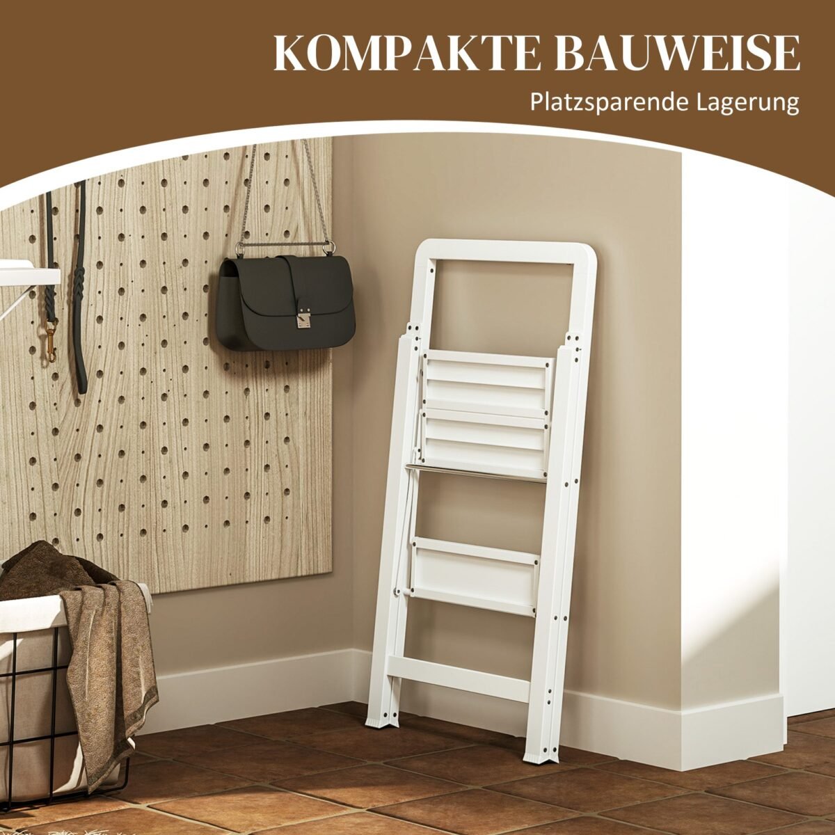 Aliuminio sulankstomos 2 pakopų kopėtėlės su neslystančia platforma