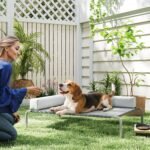 Pakelta lauko šuns lova su L formos pagalve