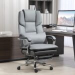 Ergonomiška biuro kėdė su atlošimo funkcija ir ištraukiama kojų atrama