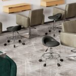 Reguliuojamo aukščio darbo kėdutė su atlošu