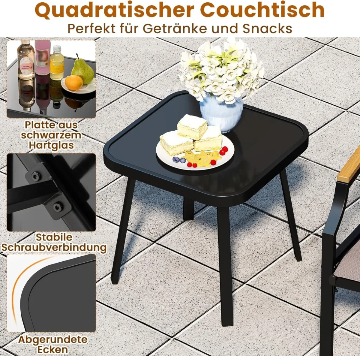 3 dalių lauko baldų komplektas su staliuku (Pilka)