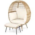 Didelis pintas lauko ir vidaus krėslas su pakoja poilsiui (Balta)