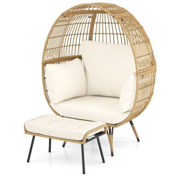 Didelis pintas lauko ir vidaus krėslas su pakoja poilsiui (Balta)