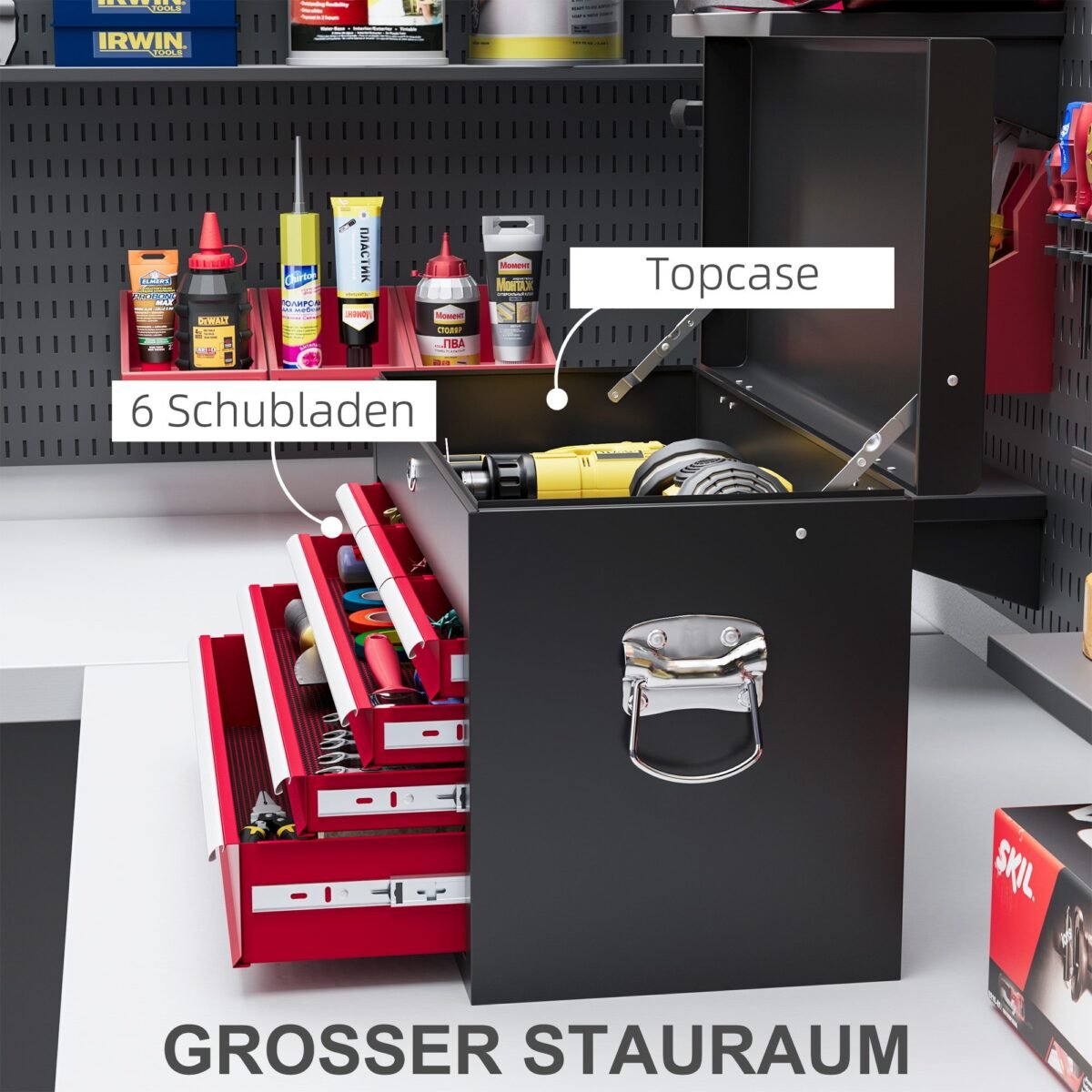 Užrakinama įrankių spintelė su 6 stalčiais