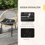 3 dalių rotango lauko bistro komplektas su 2 kėdėmis, staliuku ir pagalvėlėmis su nuimamais užvalkalais