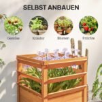 Tvirta medinė pakeliama sodo lysvė su grotelėmis vijokliniams augalams