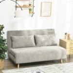 Dviejų vietų sofa-lova su trijų padėčių reguliuojamu atlošu ir lino imitacijos audiniu