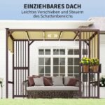 Pergola su reguliuojamu stumdomu stogu, integruotomis privatumo sienelėmis ir augalų loveliais 3x2,5 m