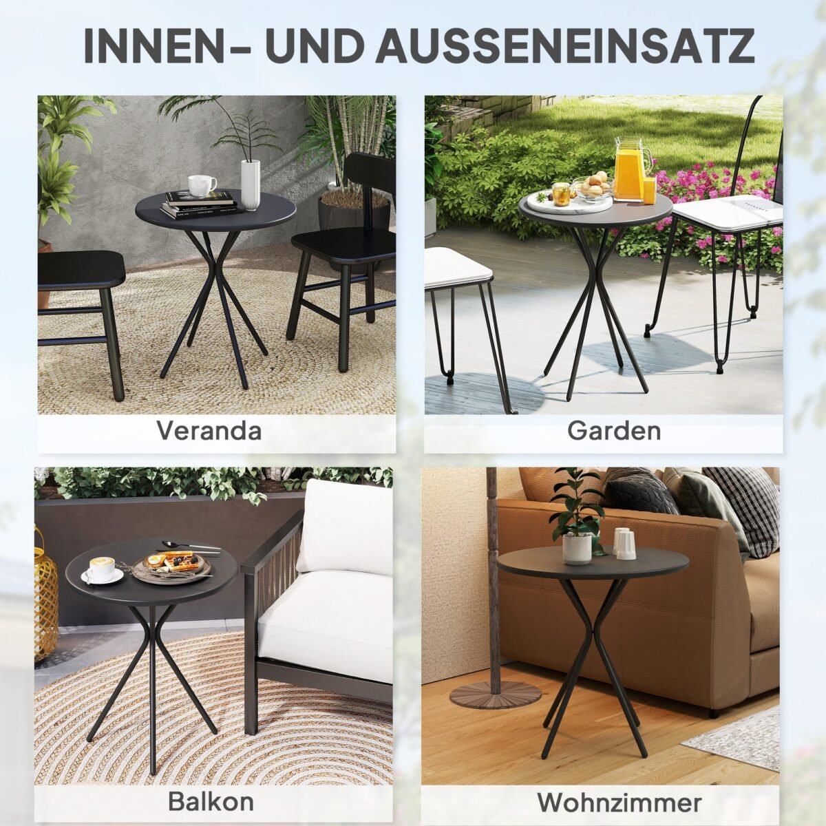 Apvalus plieninis lauko valgomojo stalas, atsparus oro sąlygoms, Ø60 cm