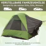 Prie automobilio jungiama kempingo palapinė 4-5 asmenims, tinkama visureigiams ir mikroautobusams (300x300x230 cm)
