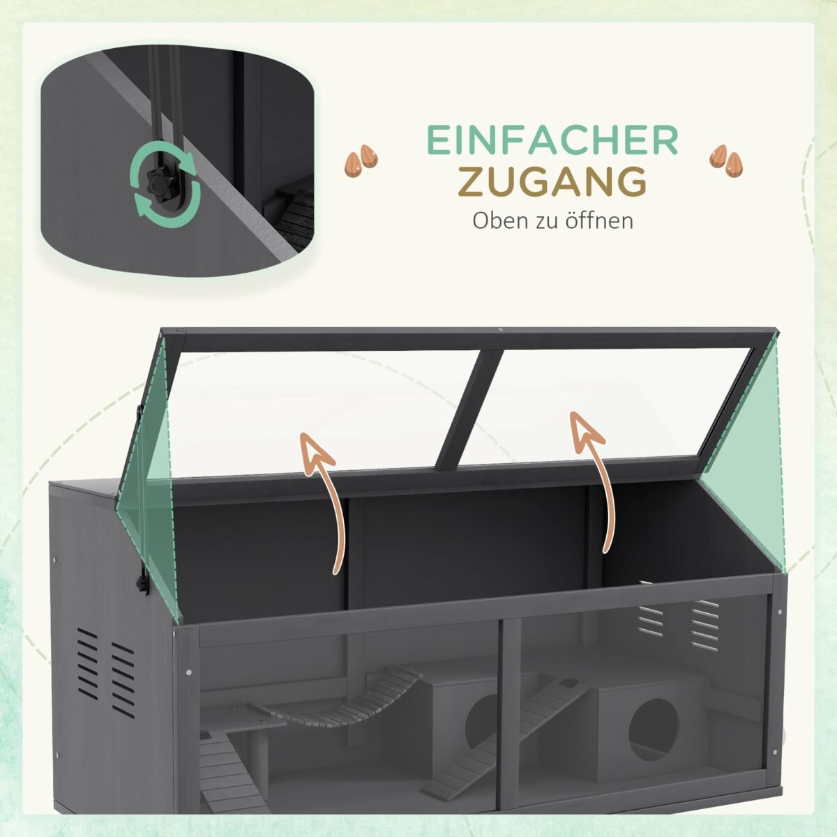 Graužikų narvas iš eglės medienos su priedais