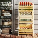 Trijų lygių medinė gėrimų dėžių lentyna