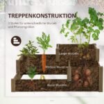 Masyvinės medienos trijų pakopų pakelta lysvė su 4 sodinimo skyriais