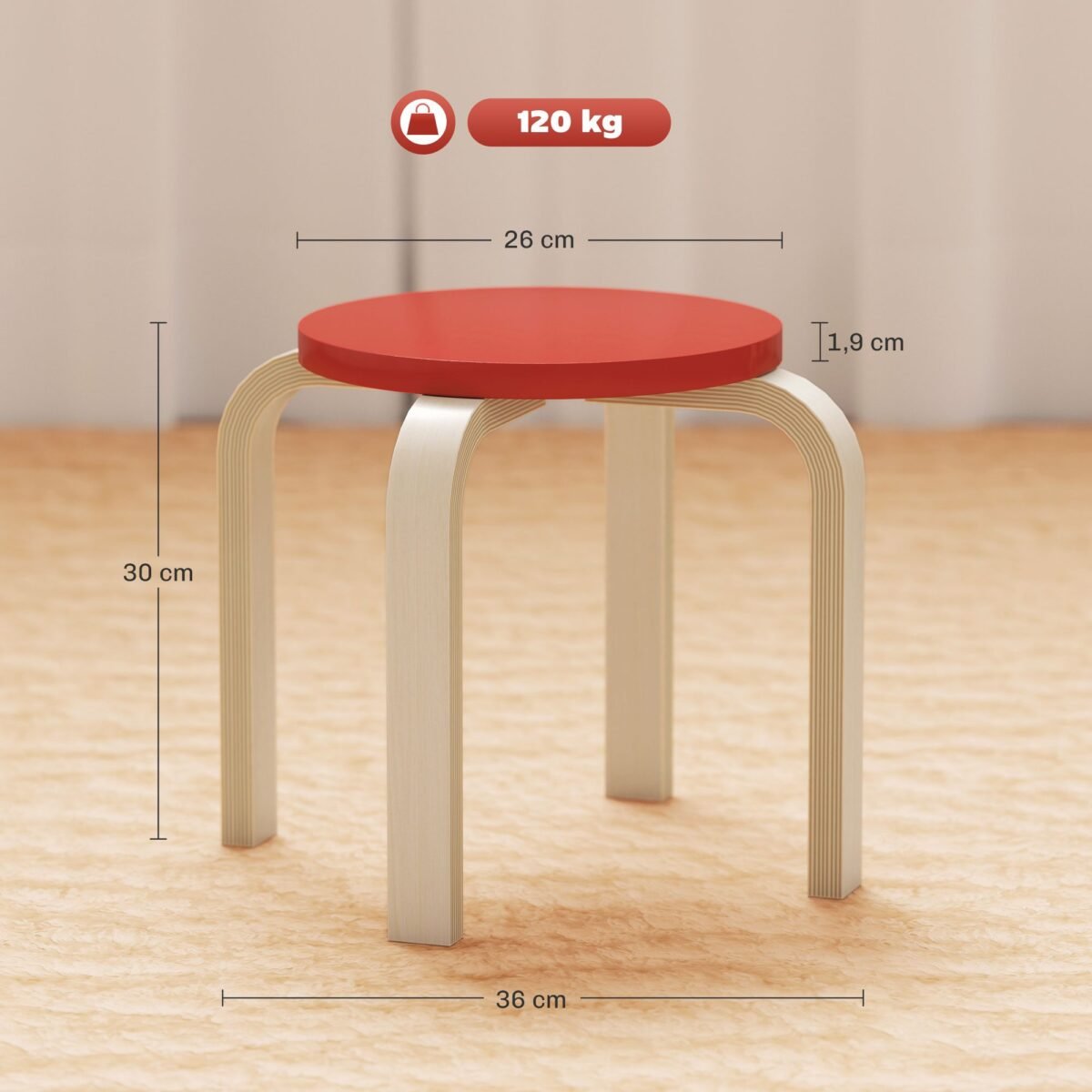 4 sukraunamos beržo faneros taburetės su veltinio padukais