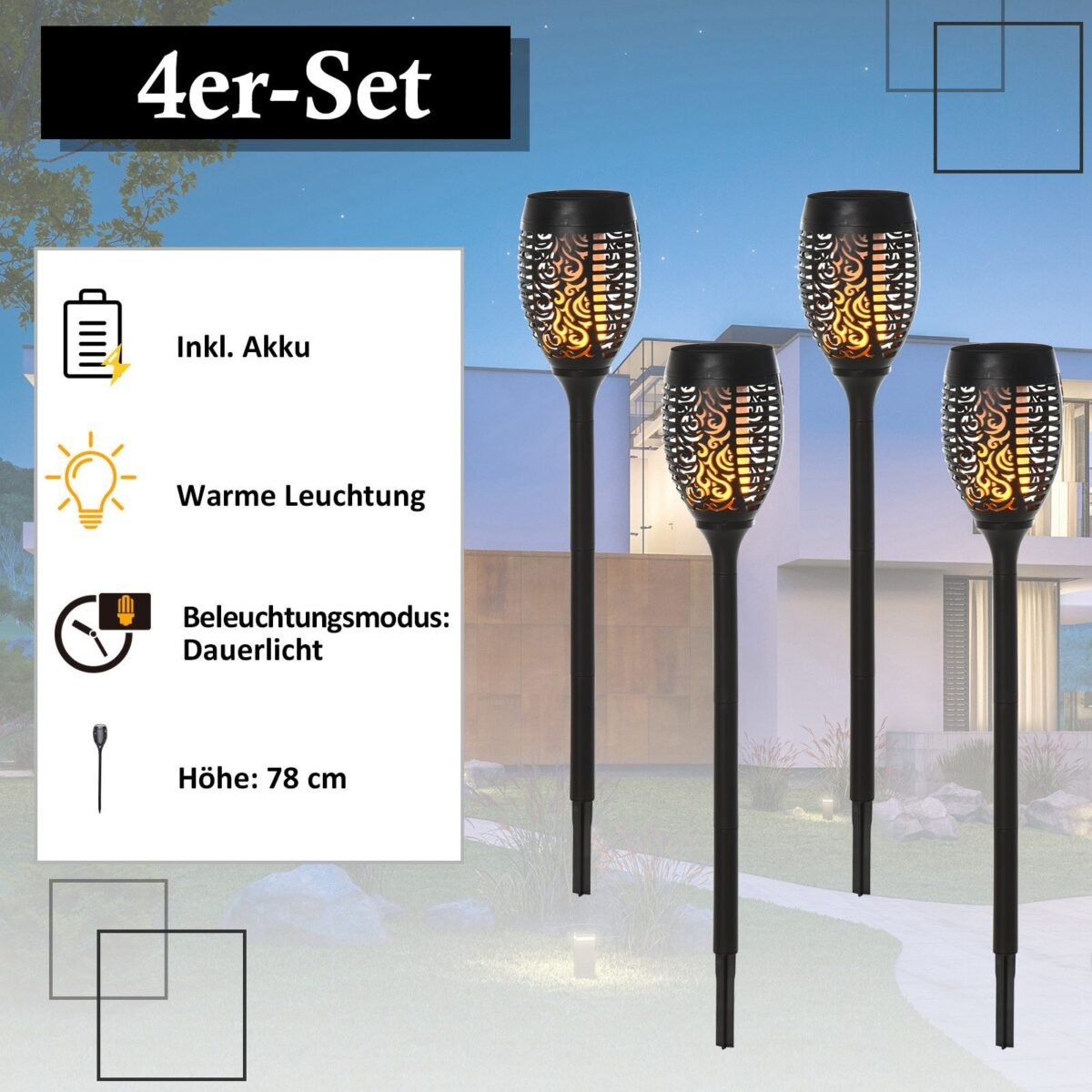 4 vnt. įsmeigiamų soliarinių sodo šviestuvų su mirgėjimo efektu