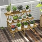 Eglės medienos trijų pakopų lauko augalų stovas