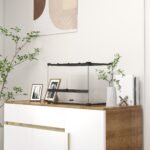 Reptilijų stiklinis terariumas su pakeltu, vandeniui atspariu dugnu ir mygtukiniu užraktu