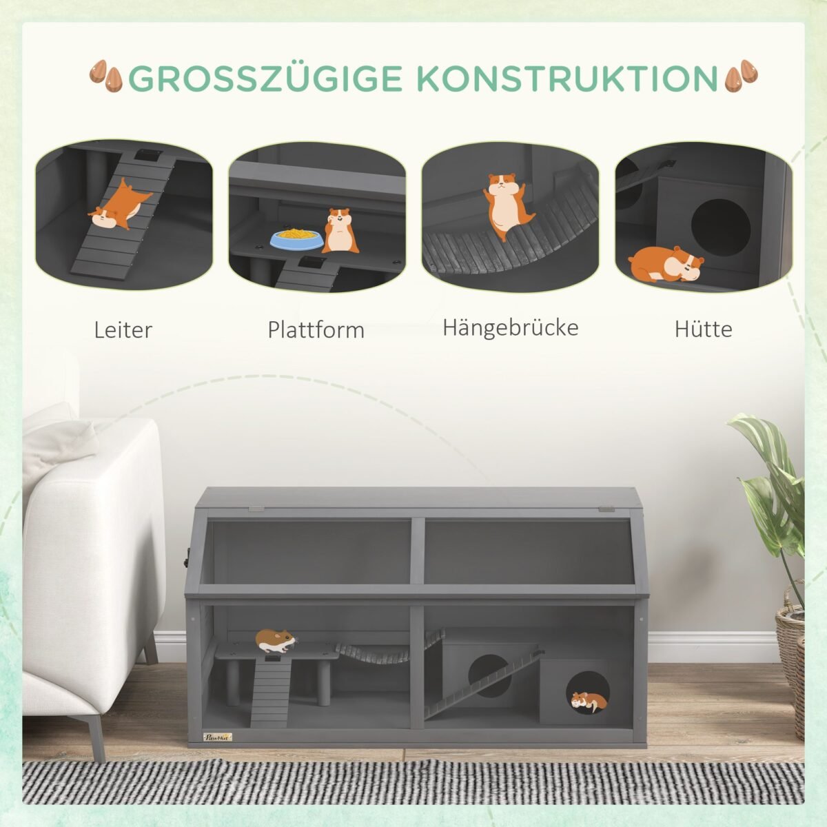 Graužikų narvas iš eglės medienos su priedais