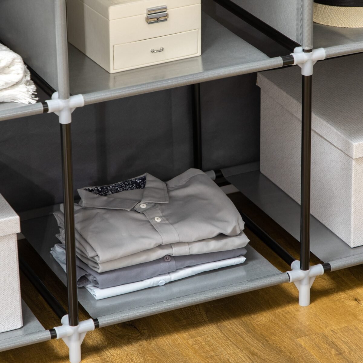 Medžiaginė drabužių spinta su 2 kabyklomis ir 8 lentynomis