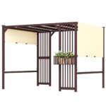 Pergola su reguliuojamu stumdomu stogu, integruotomis privatumo sienelėmis ir augalų loveliais 3x2,5 m