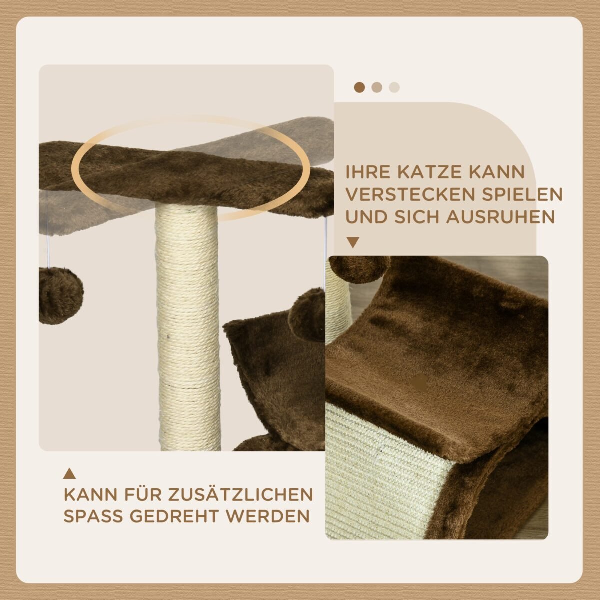 Maža kačių draskyklė su besisukančiais žaisliniais kamuoliukais