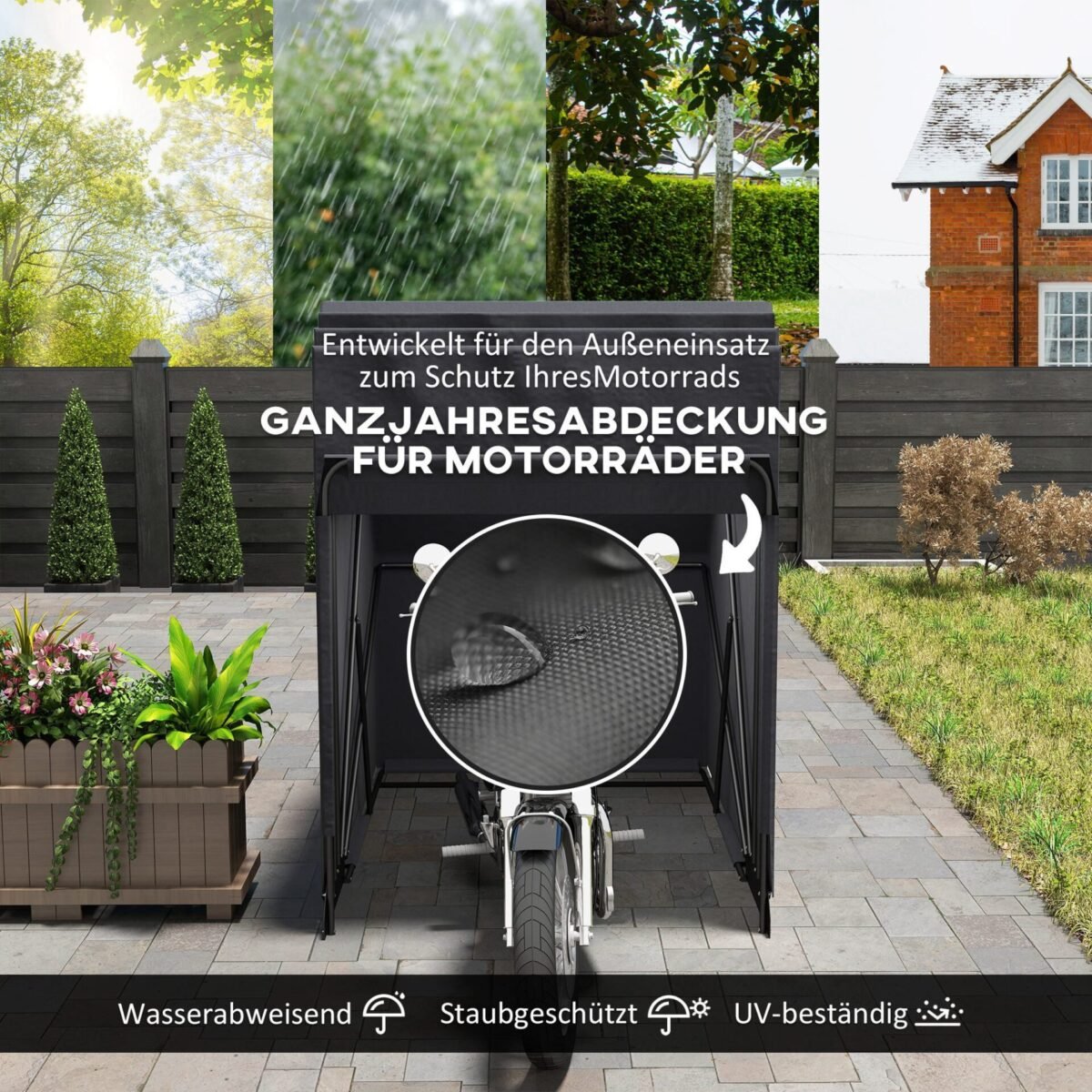 Sulankstoma lauko motociklo pavėsinė su ventiliacija