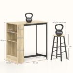 3 dalių baro stalo komplektas su integruota lentyna ir kojų atramomis